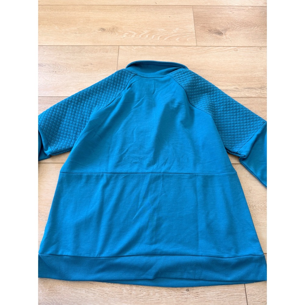 Muk Luks Womens Teal Blue Quilted Quarter Zip Pullover Sweatshirt Small NEW 192 - Picture 4 of 5
